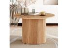 Luxe Ribbed Round Wooden Coffee Table – Stylish Outdoor Centerpiece