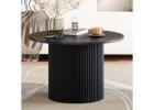 Luxe Black Ribbed Texture Wooden Coffee Table – Stylish & Durable