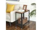 Industrial 2-Tier Side Table with Mesh & Metal Frame – Rustic Brown