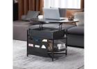 Vevor Lift-Top Round Coffee Table – Stylish Black Living Room Table