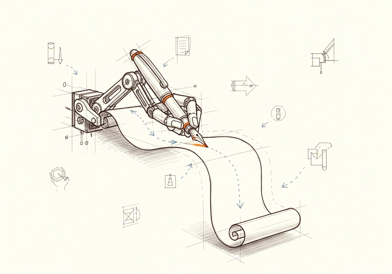 Mechanical arm writing content automatically on a scroll