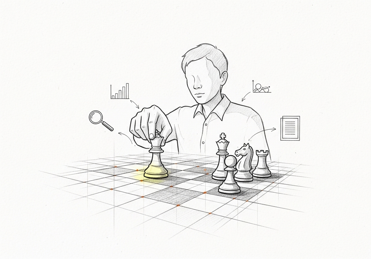 Sketch of a chess strategy representing marketing competitive analysis