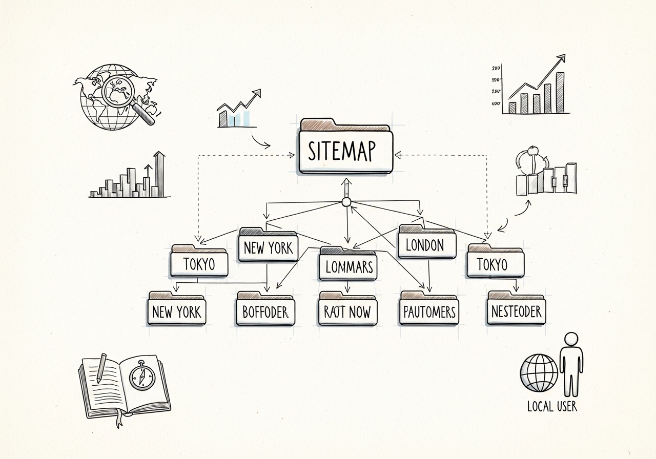 Diagram showing website architecture with location subdirectories for better SEO structure.