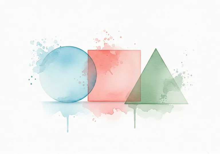 A watercolor illustration representing brand identity, with several geometric shapes in pastel colors arranged together.