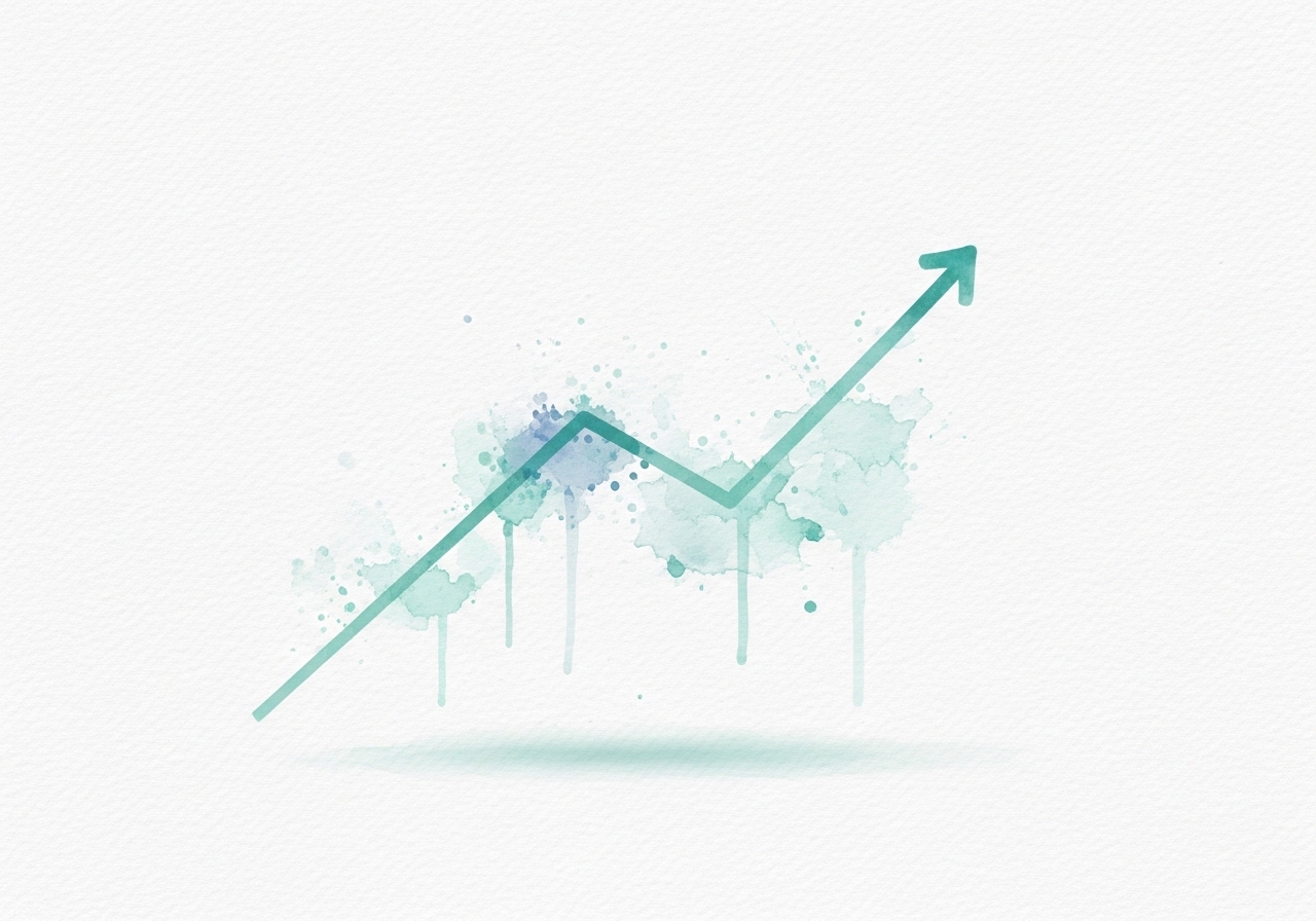 A line graph trending upward, symbolizing performance monitoring and growth from content refreshes.