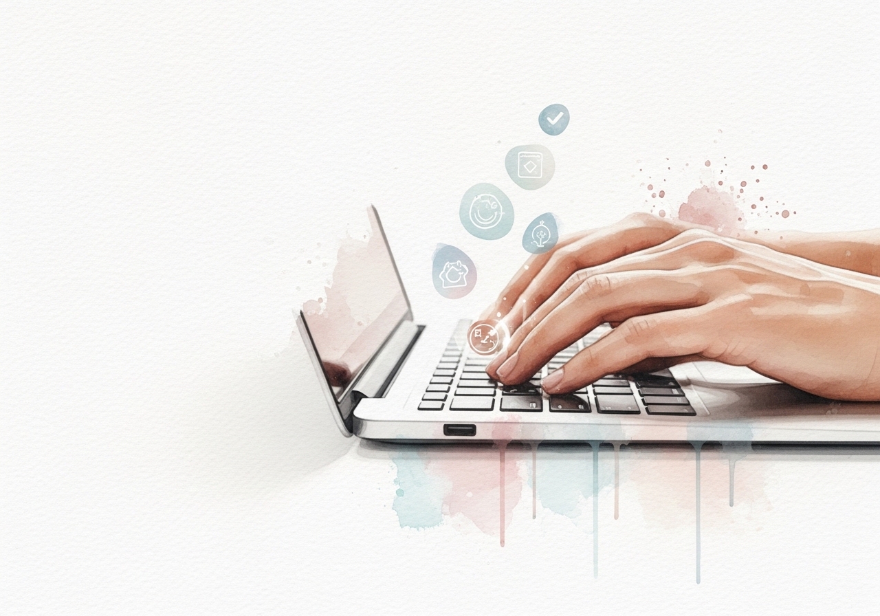Hands typing on a laptop, symbolizing the craft of SEO writing to create valuable content.