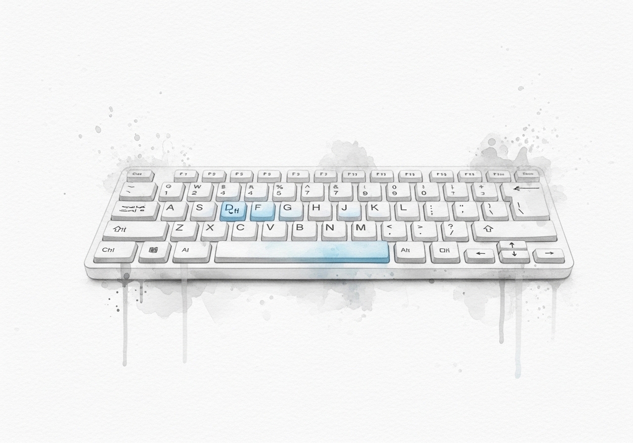 Watercolor of a keyboard highlighting the Ctrl and F keys for searching on a web page.