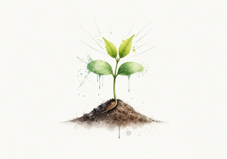 A watercolor illustration representing demand generation marketing, showing a new plant attracting light and symbolizing growth.