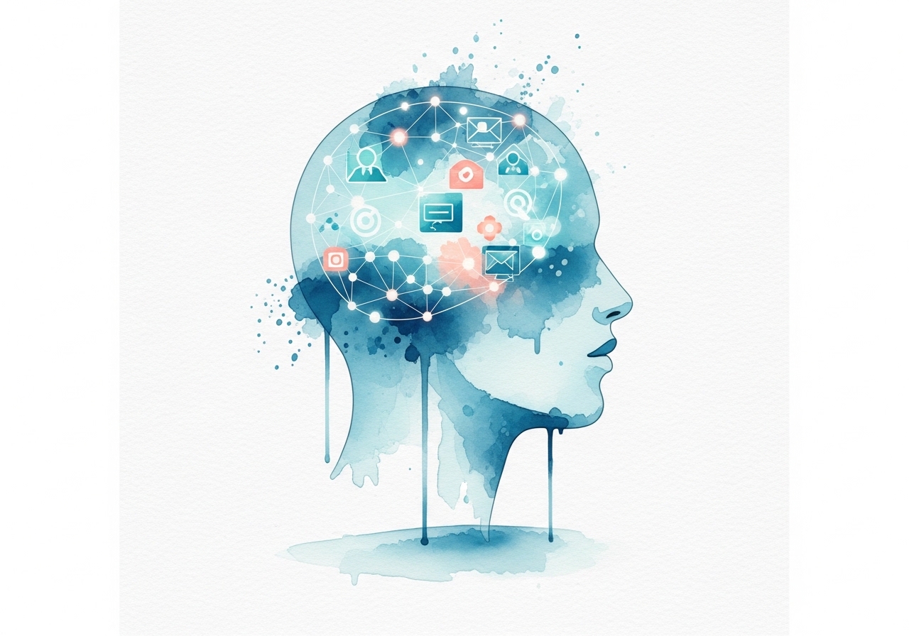 A watercolor illustration representing the core marketing skills needed for success.