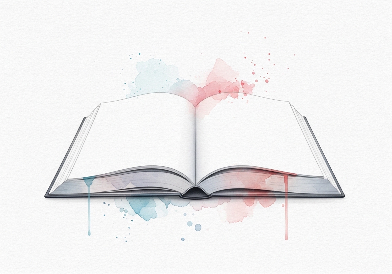 Watercolor of an open book, representing the creation of high-quality, link-worthy content to increase page authority.