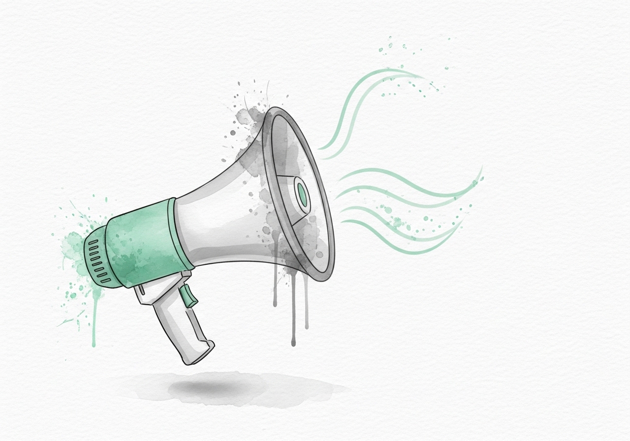 A watercolor illustration of a megaphone, representing strategies for improving social signals for SEO.