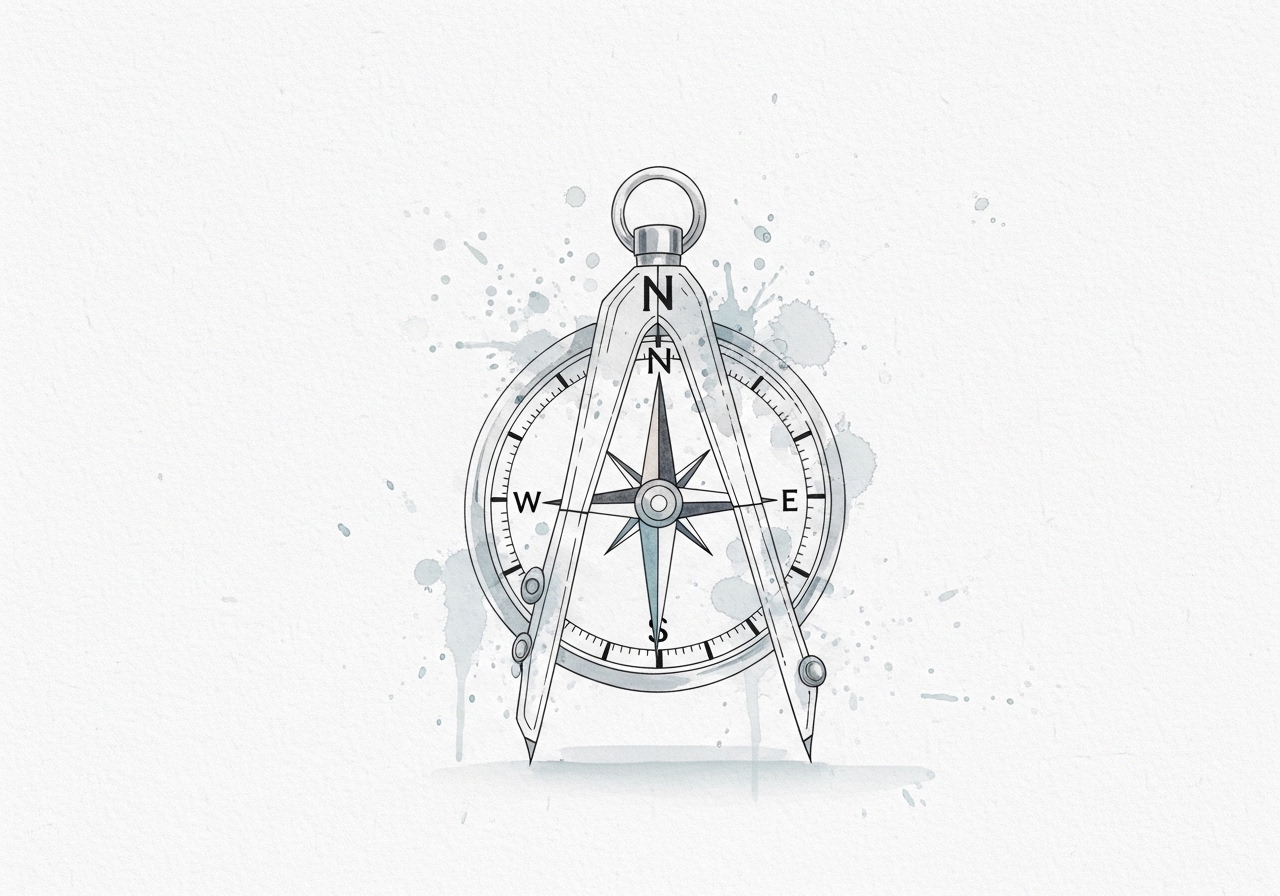A watercolor of a compass, symbolizing the strategic direction a marketing manager provides.