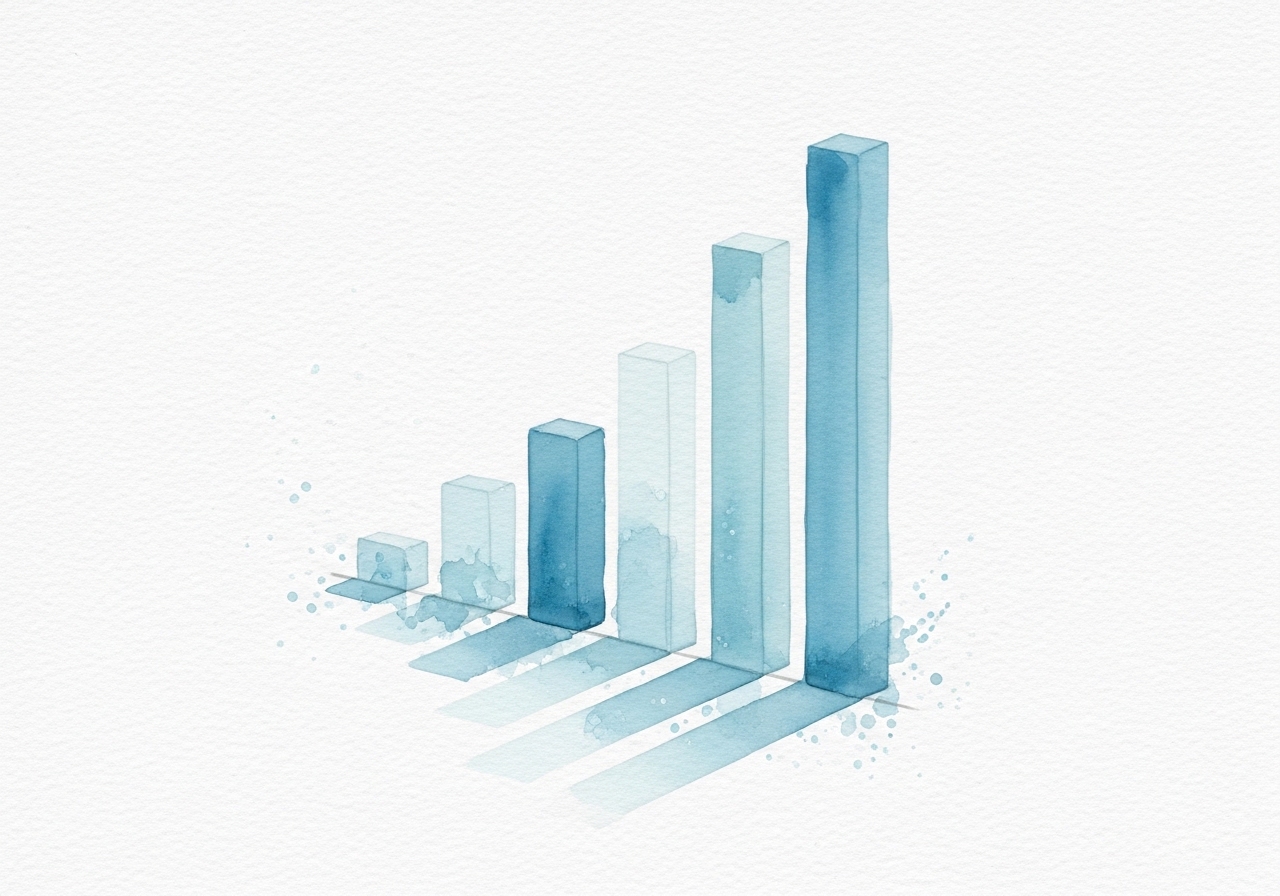 A watercolor bar chart showing growth, symbolizing the measurement of social signals' impact on SEO.