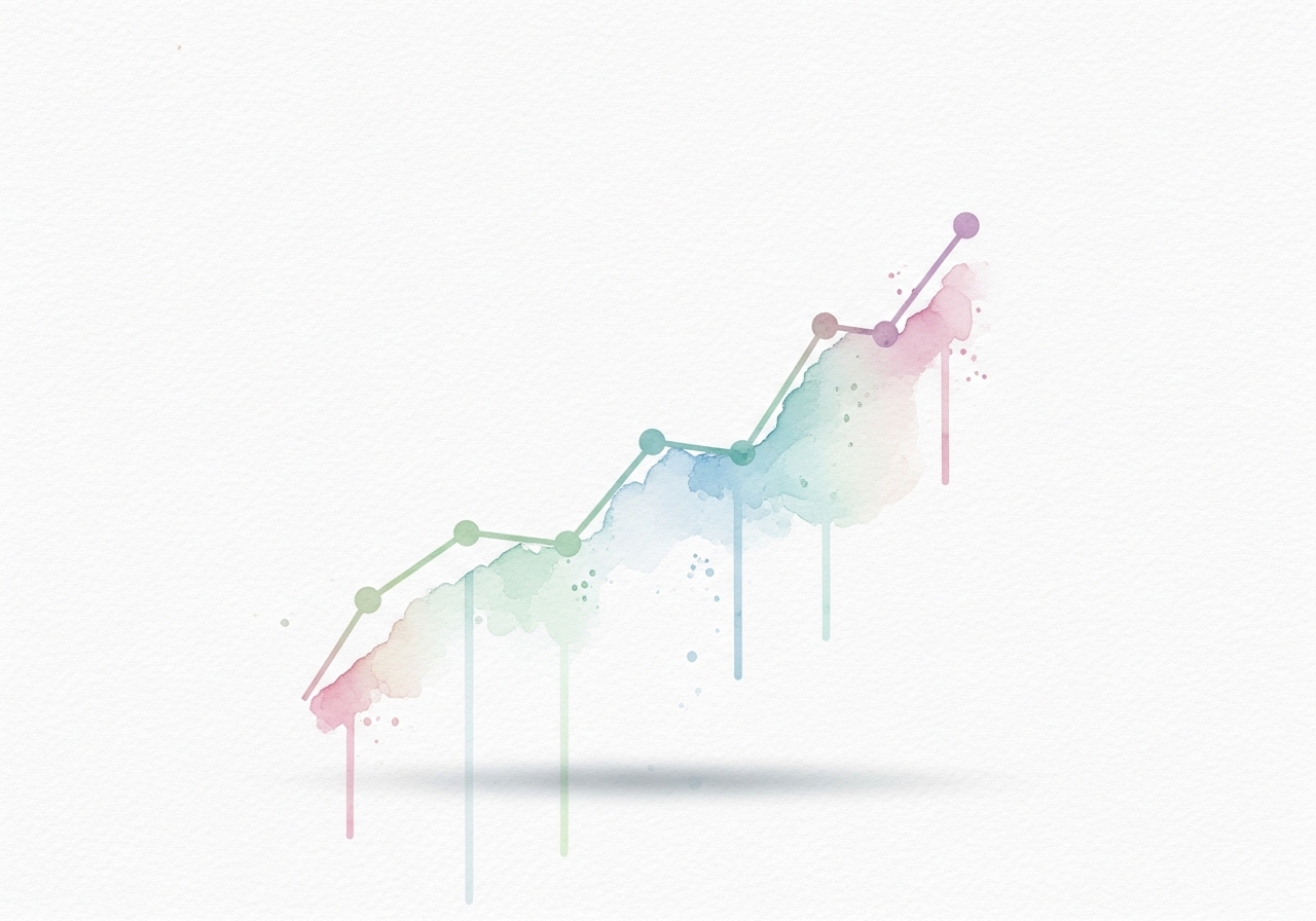 Watercolor illustration of an upward-trending line graph, symbolizing the measurement of successful strategy PR results.
