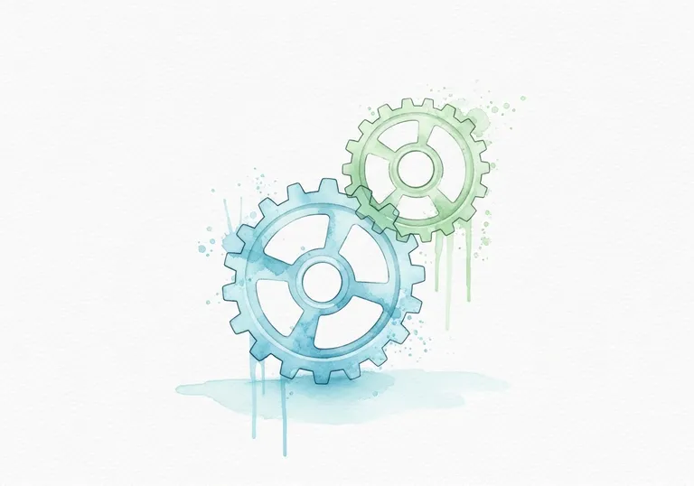 A watercolor illustration of interlocking gears representing the integration of public relations in marketing strategy.