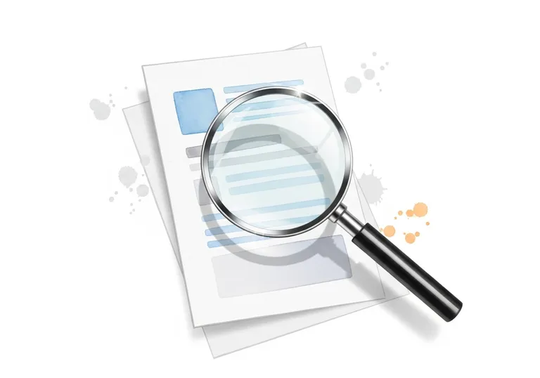 A watercolor illustration of a magnifying glass over a document, symbolizing how to search for a phrase on a web page.