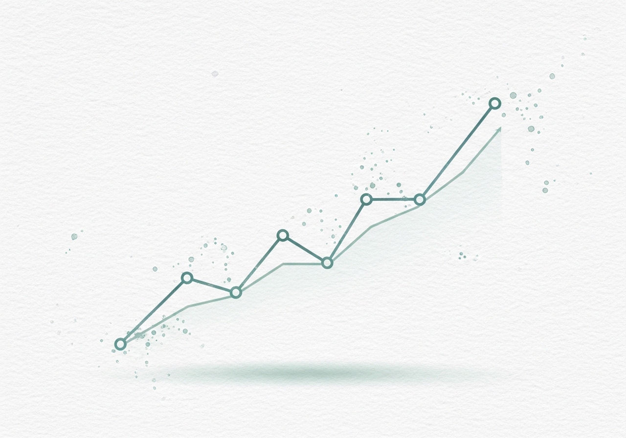 A watercolor illustration of a line graph trending upwards, representing successful SEO performance measurement.