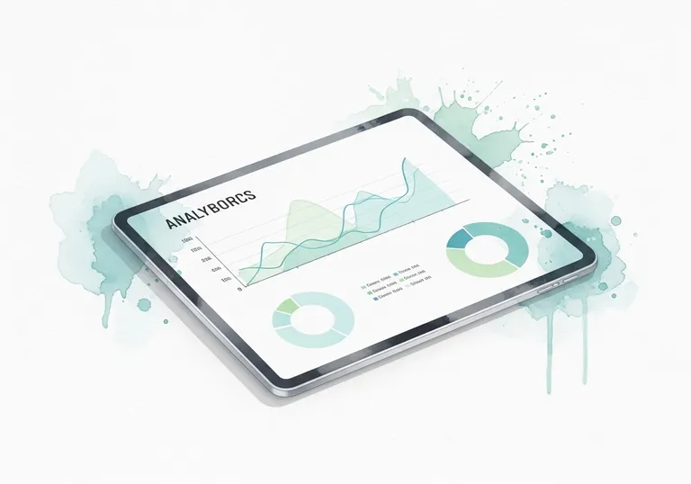 Watercolor illustration of a professional SEO report with clean charts and graphs, representing key SEO report examples.