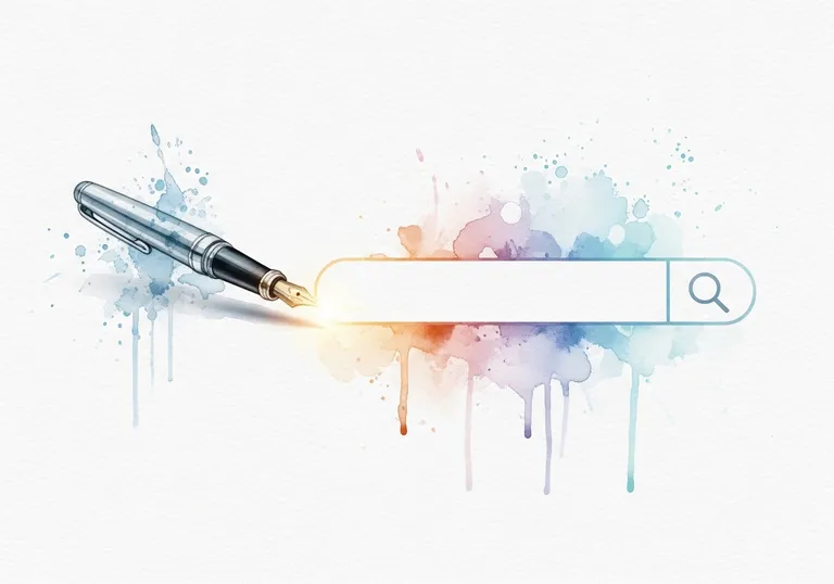 A watercolor illustration of a fountain pen, representing the process of SEO writing to create content that ranks.