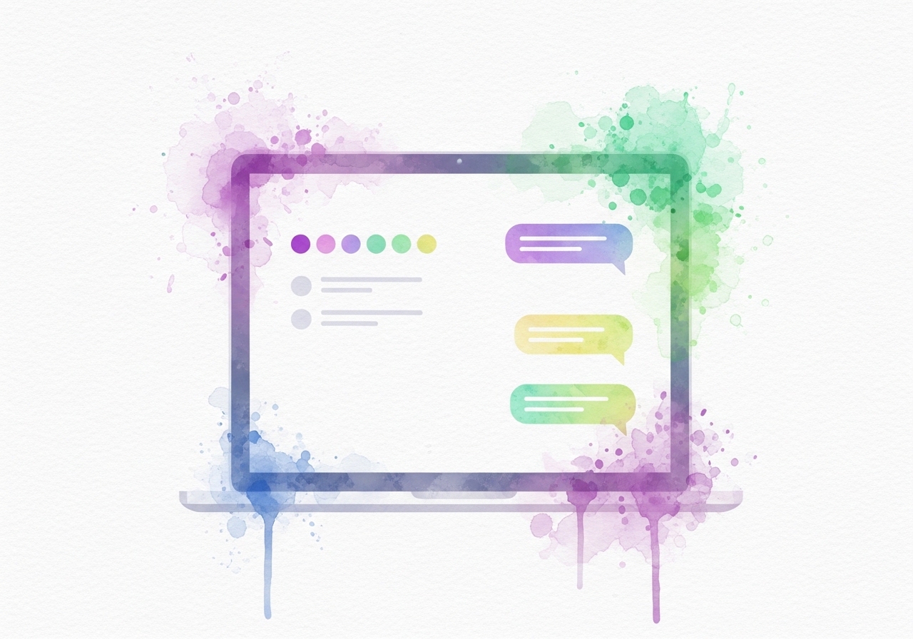 A watercolor illustration of a messaging app on a laptop, symbolizing Slack's user-centric branding.