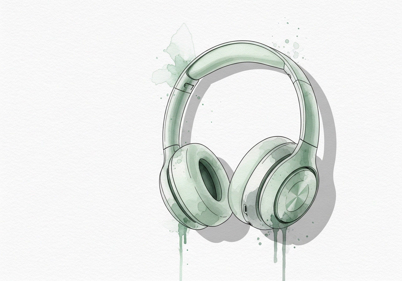 A watercolor illustration of headphones, representing the personalized audio experience of Spotify Wrapped.