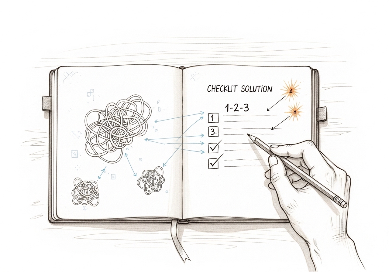 Sketch of a strategic blueprint showing how educators simplify complex topics