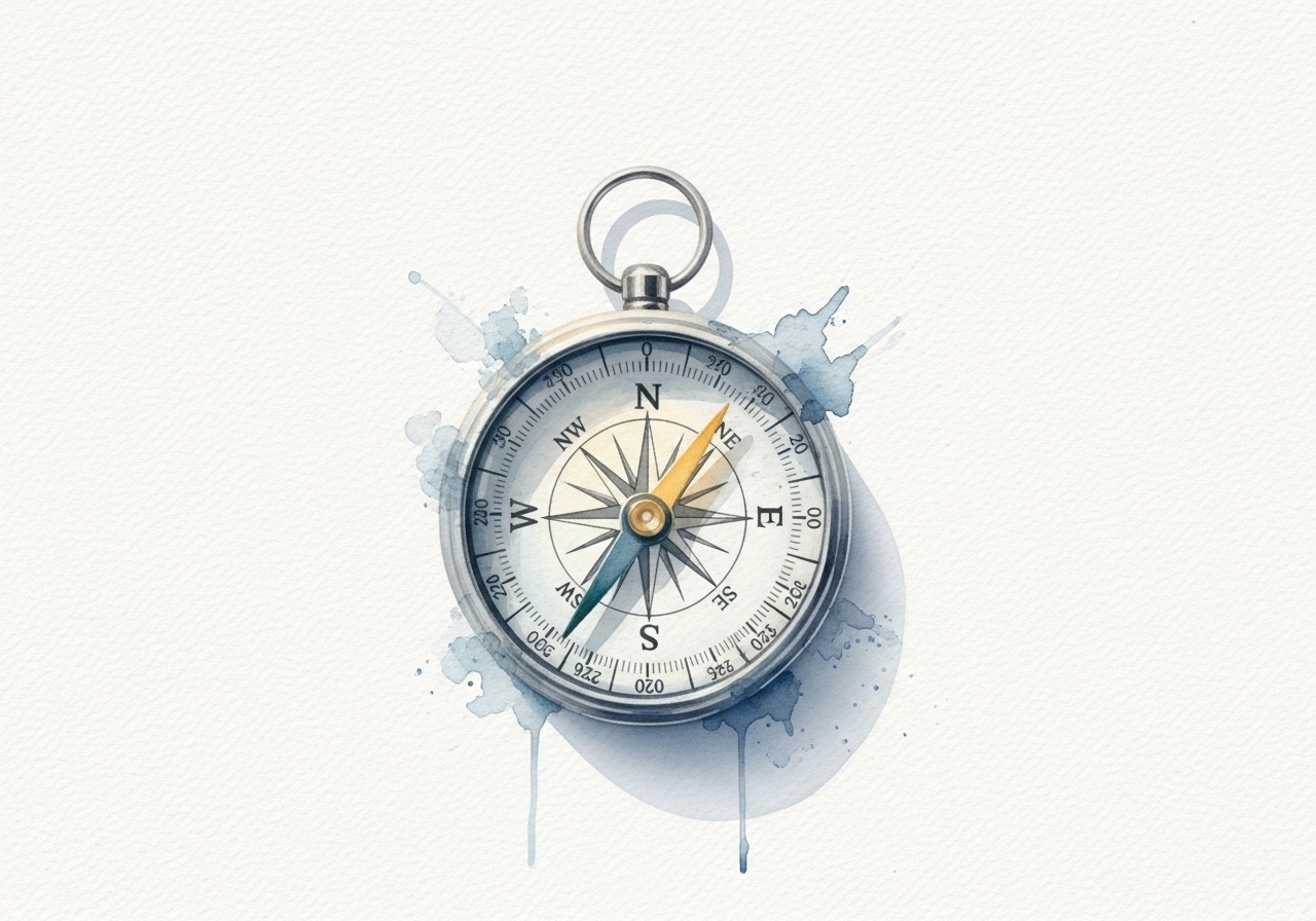 A watercolor illustration of a compass, representing the different types of SEO that guide a marketing strategy.