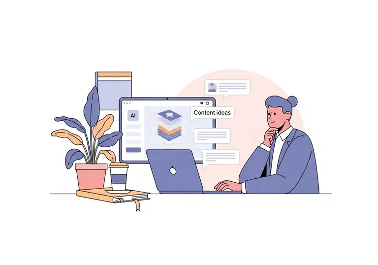 A professional using an AI copywriting tool on a laptop to create blog content in a modern office.