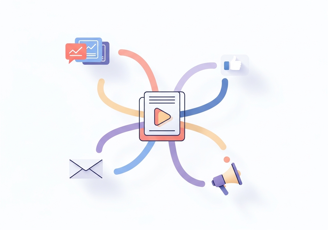 Diagram showing a content distribution strategy for viral marketing across multiple channels including social and email.