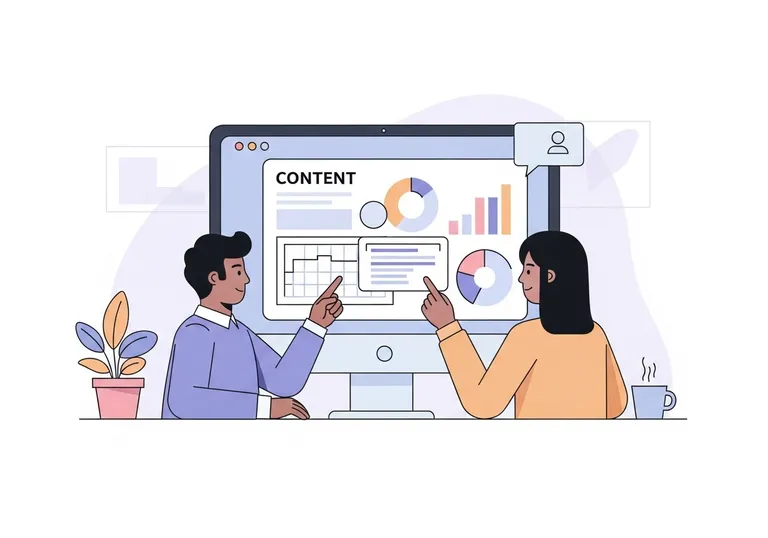 A step-by-step guide to creating effective SEO content, showing a team planning on a computer.