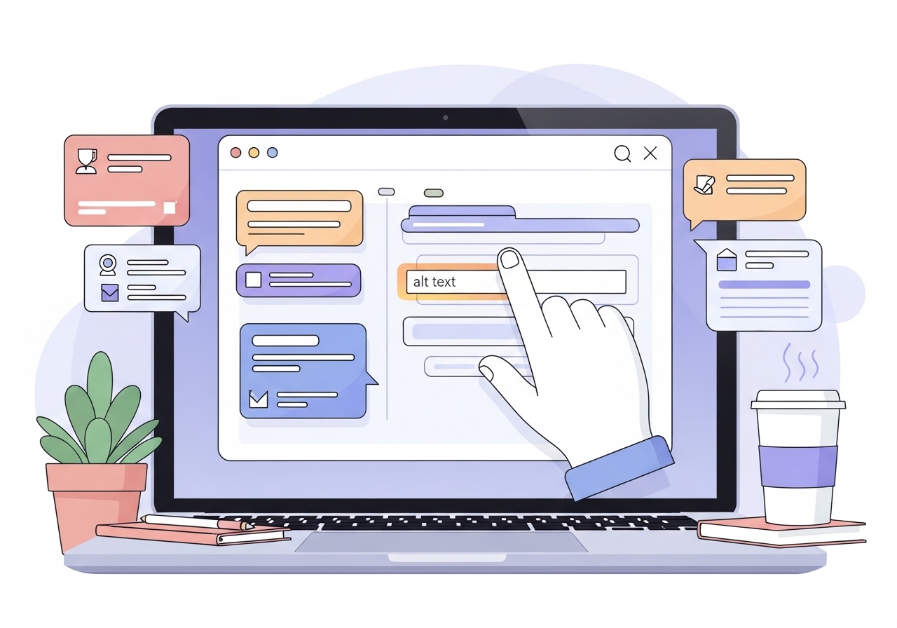 An illustration of a user adding optimized alt text to an infographic in a content management system for better SEO.