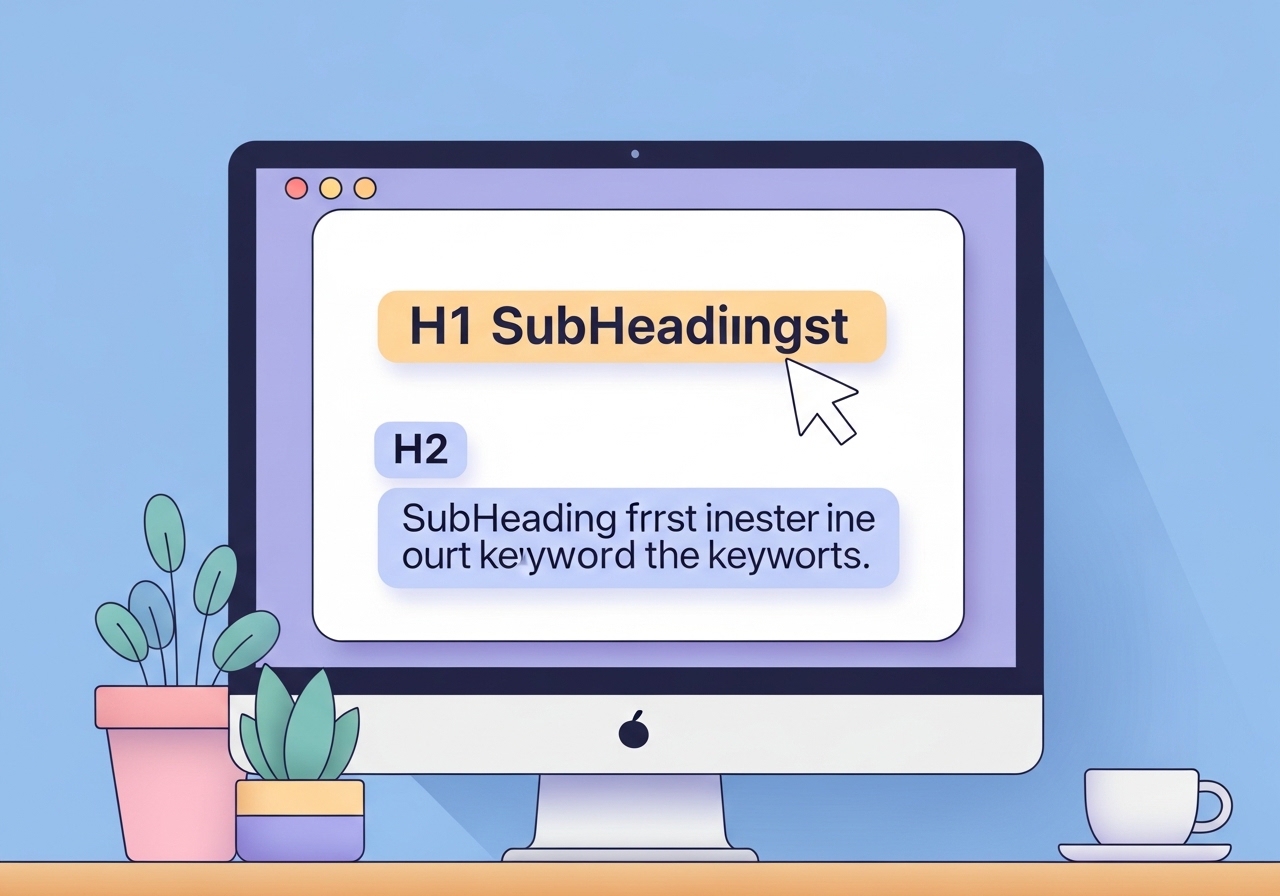 An illustration showing where to place keywords on-page for SEO, including the title, headings, and body text.