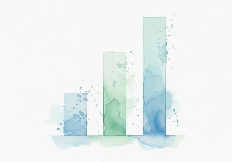 Watercolor illustration of ascending bar charts, representing the process of evaluating SEO tools ranking.