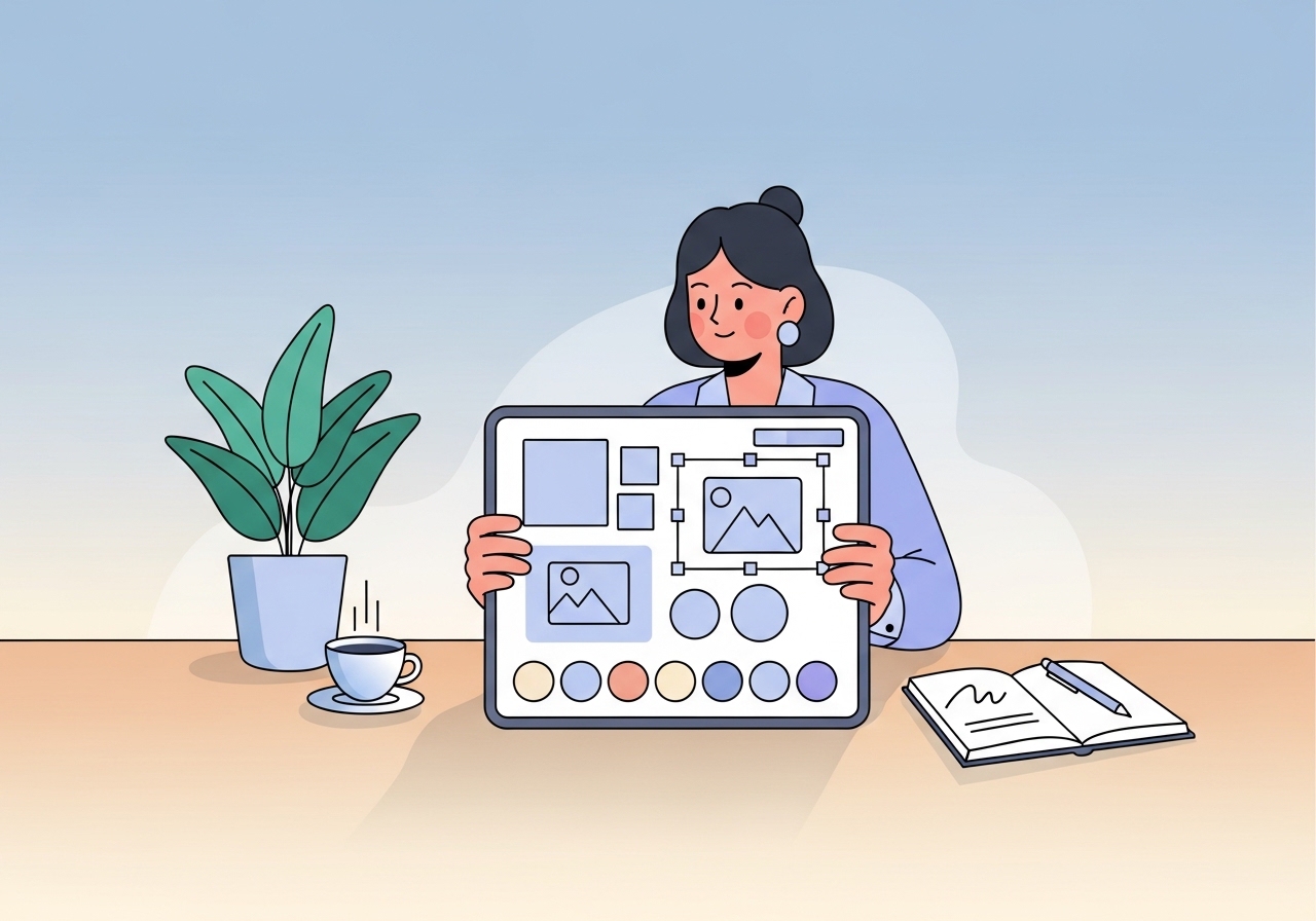 A designer creating a visual for a blog post using a tablet.