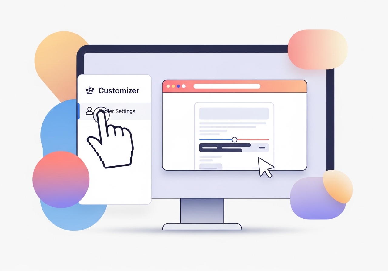 Illustration of the WordPress Theme Customizer being used to edit footer settings.