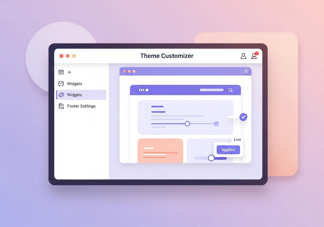 An illustration of the WordPress Theme Customizer being used to edit footer widgets.