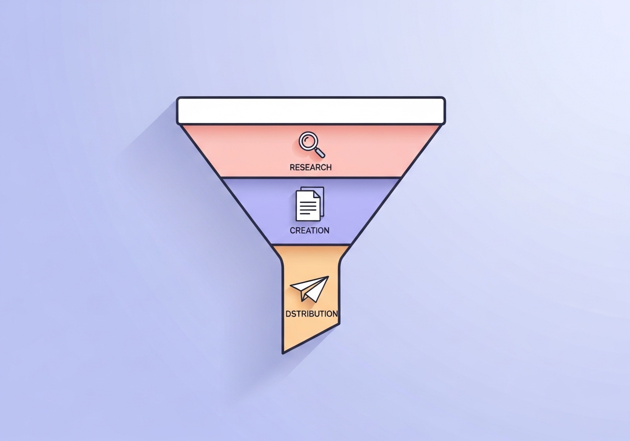A diagram showing the core pillars of a content strategy funnel for a marketing agency.