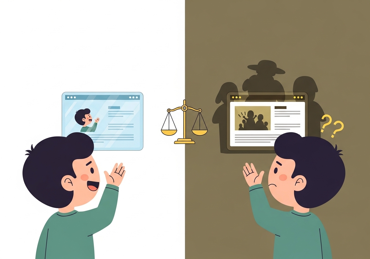 An illustration showing the ethical divide between transparent advertising and deceptive subliminal ads.