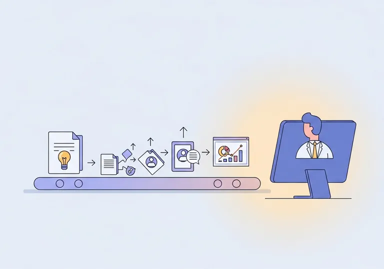 An illustration of a content marketing system, showing how one idea is scaled into multiple pieces of content to achieve growth.
