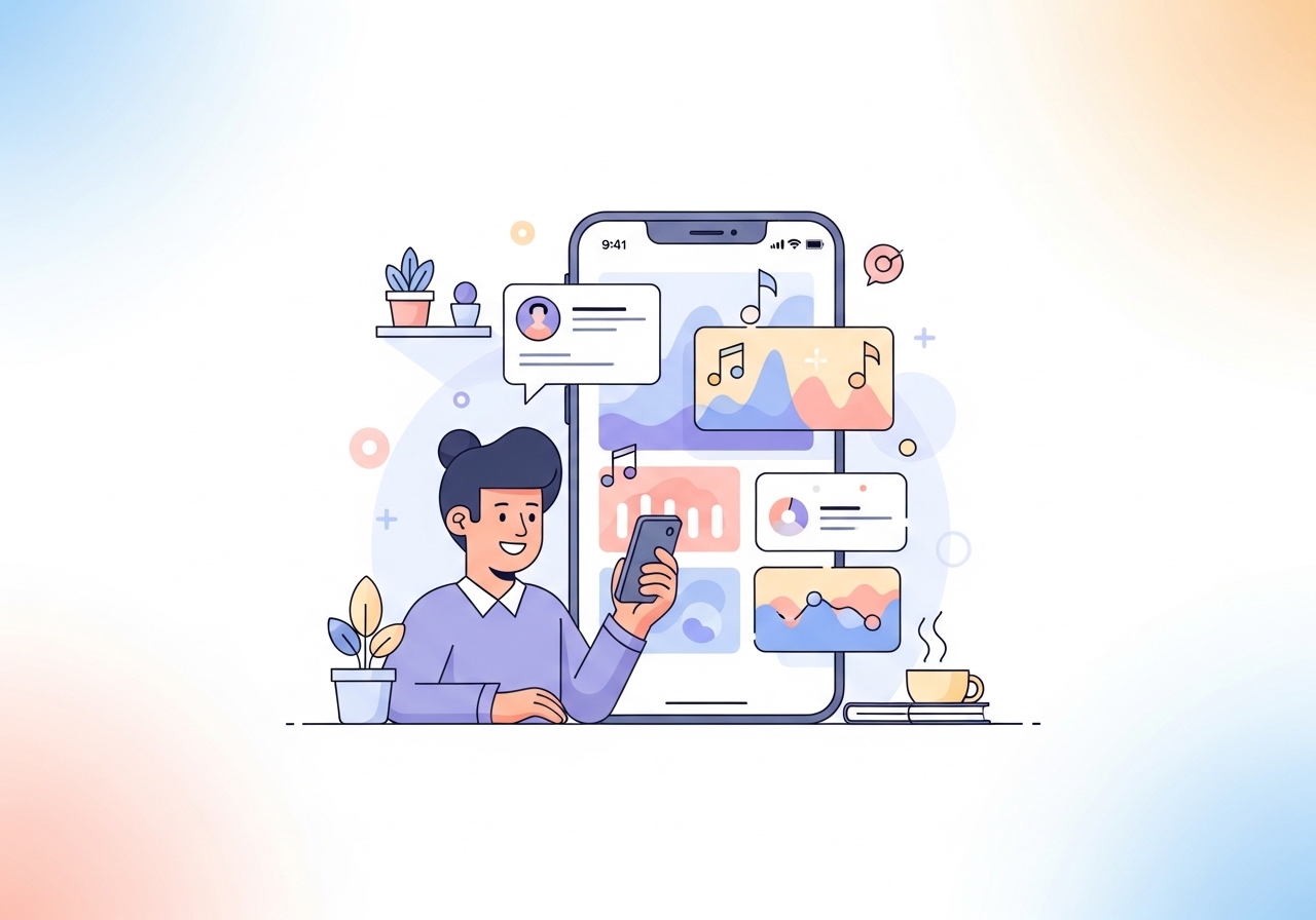 Vector illustration of a user engaging with a personalized data-driven social media campaign on their phone.