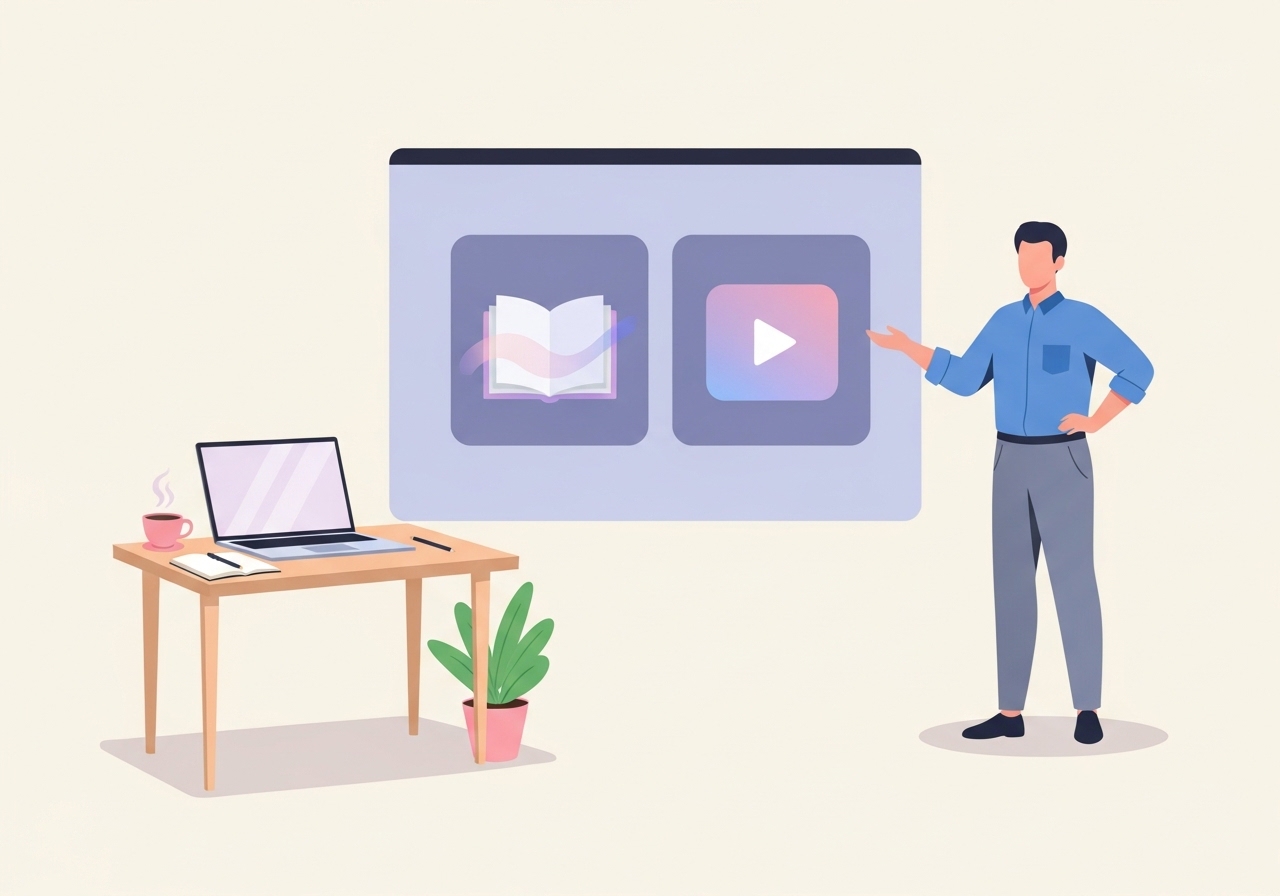 Illustration of a creator selling digital products like ebooks and courses through their blog.