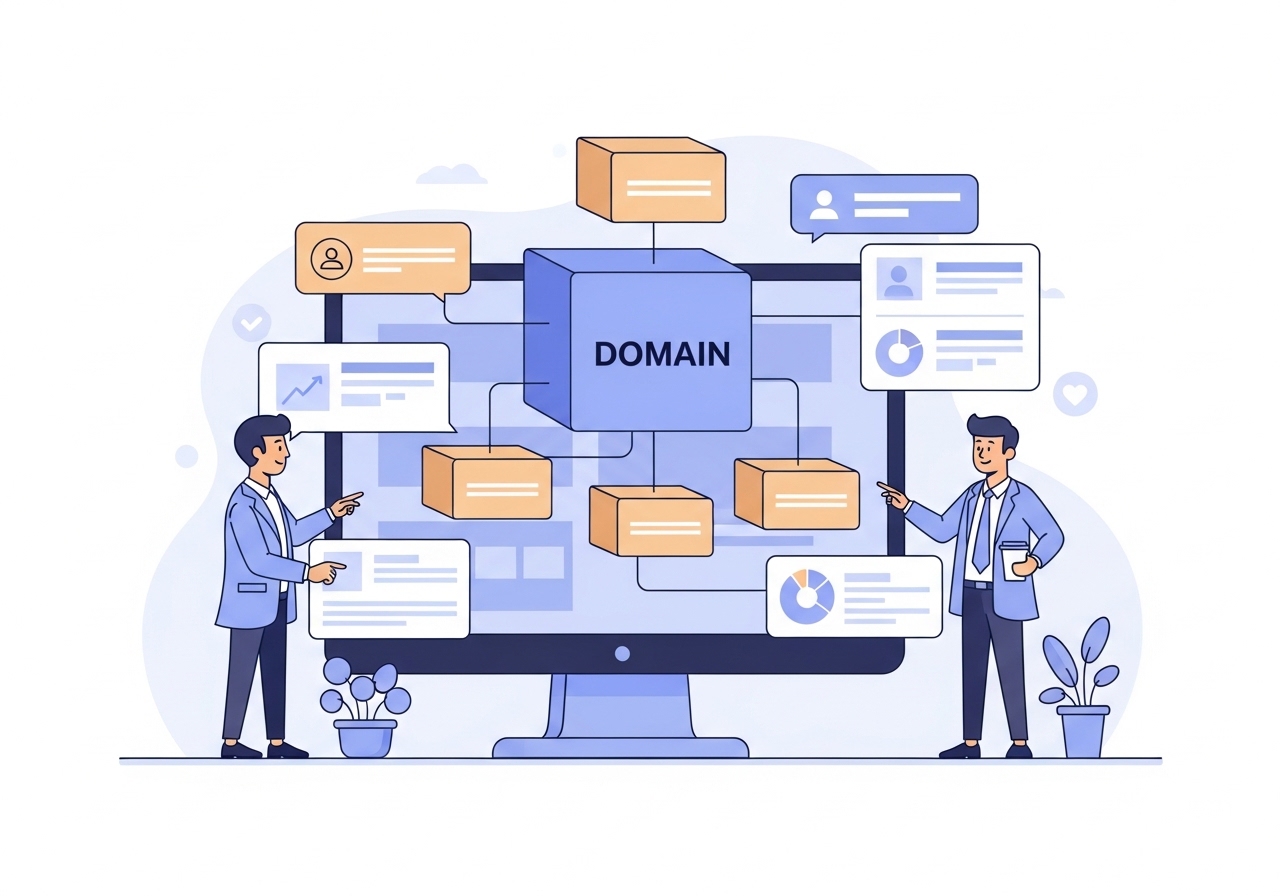 An illustration showing the relationship between a main domain and its subdomains, representing the topic of subdomains and SEO strategy.
