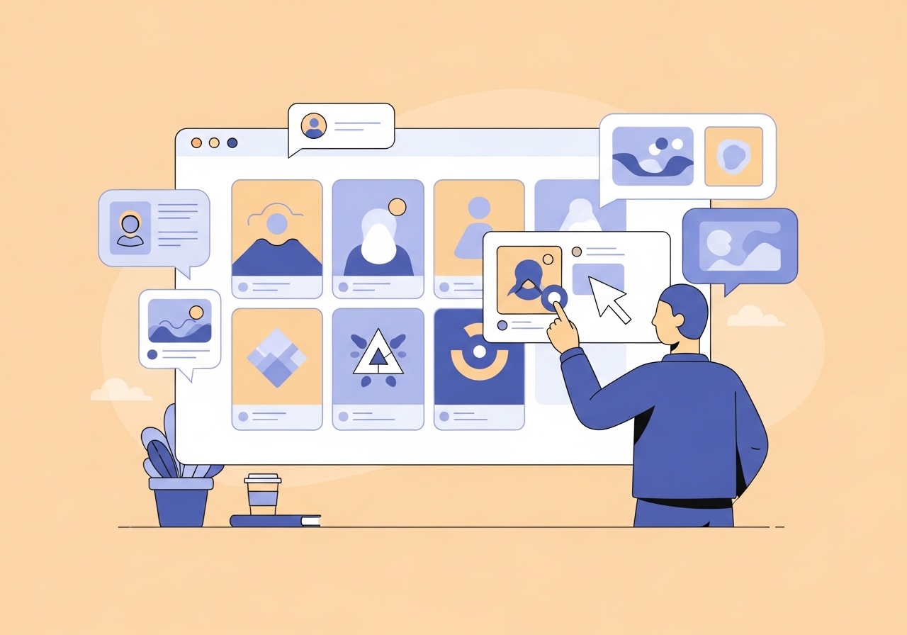 Illustration of a user-generated content campaign showing a gallery of community art.