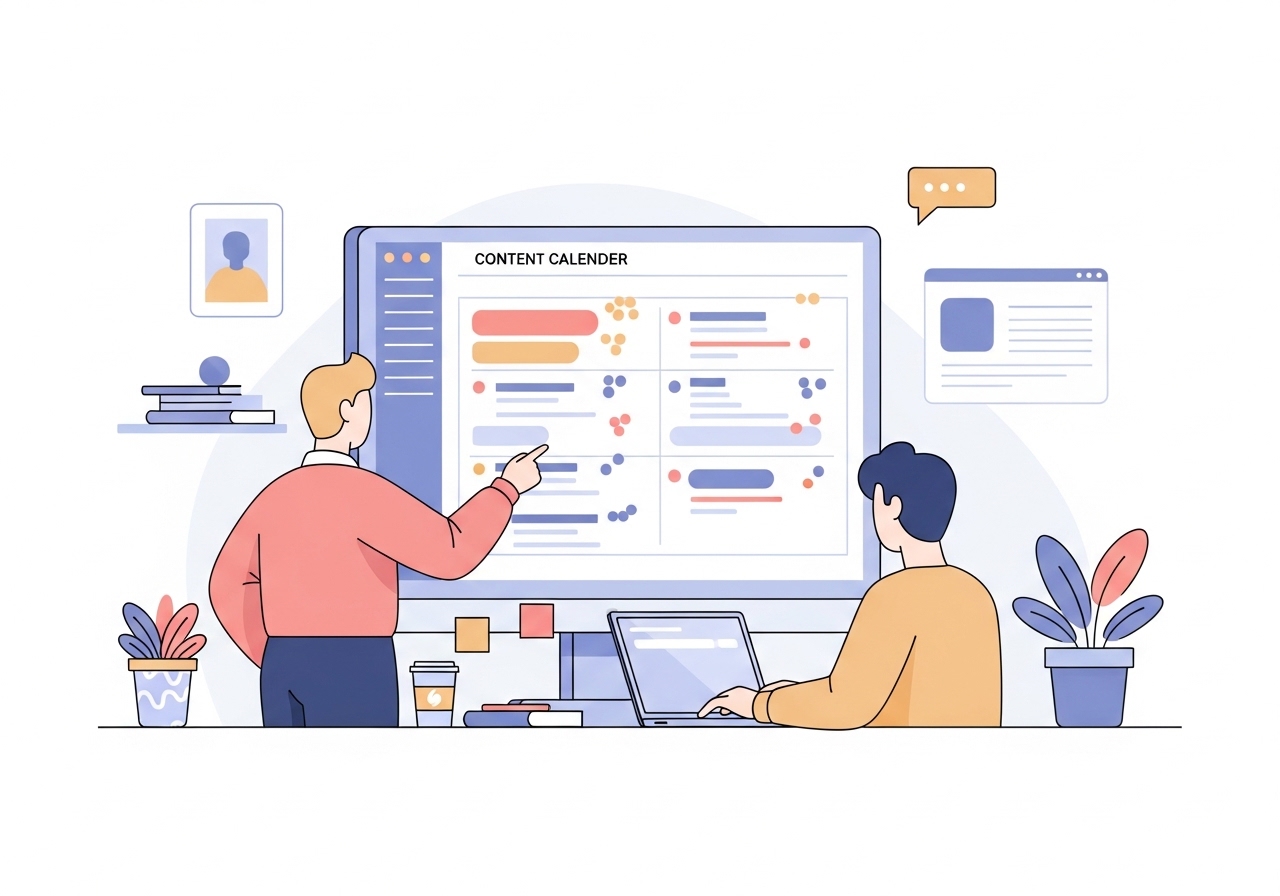 A marketing team using AI tools to manage their content calendar and accelerate blog post creation.
