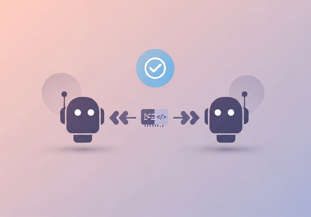 A vector diagram illustrating the mechanics of how AI agents communicate, showing data exchange and shared goals.
