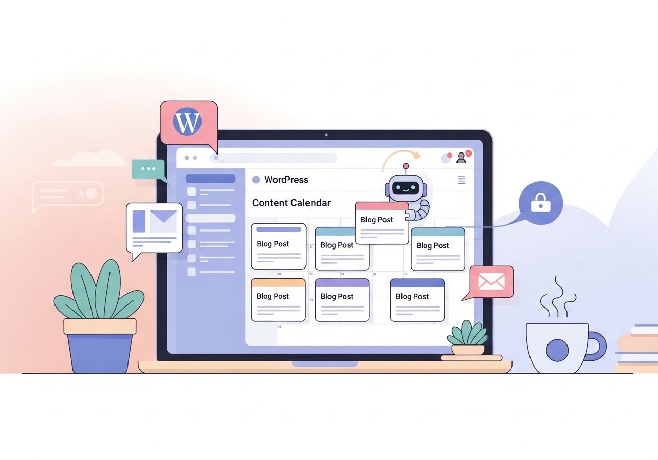 An illustration of an automated content calendar in a WordPress dashboard, showing how technology streamlines marketing management.