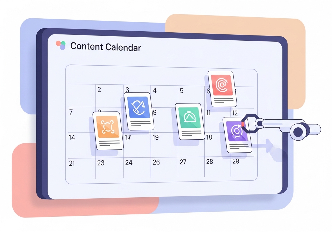 An illustration symbolizing the automation of a content calendar to achieve consistent blog publishing for lead generation.