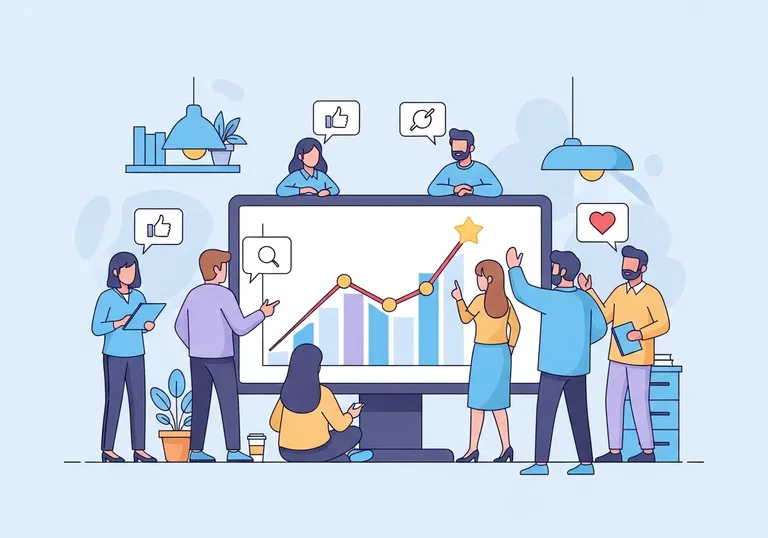 An illustration showing people joining a popular trend, representing bandwagon in advertising examples.
