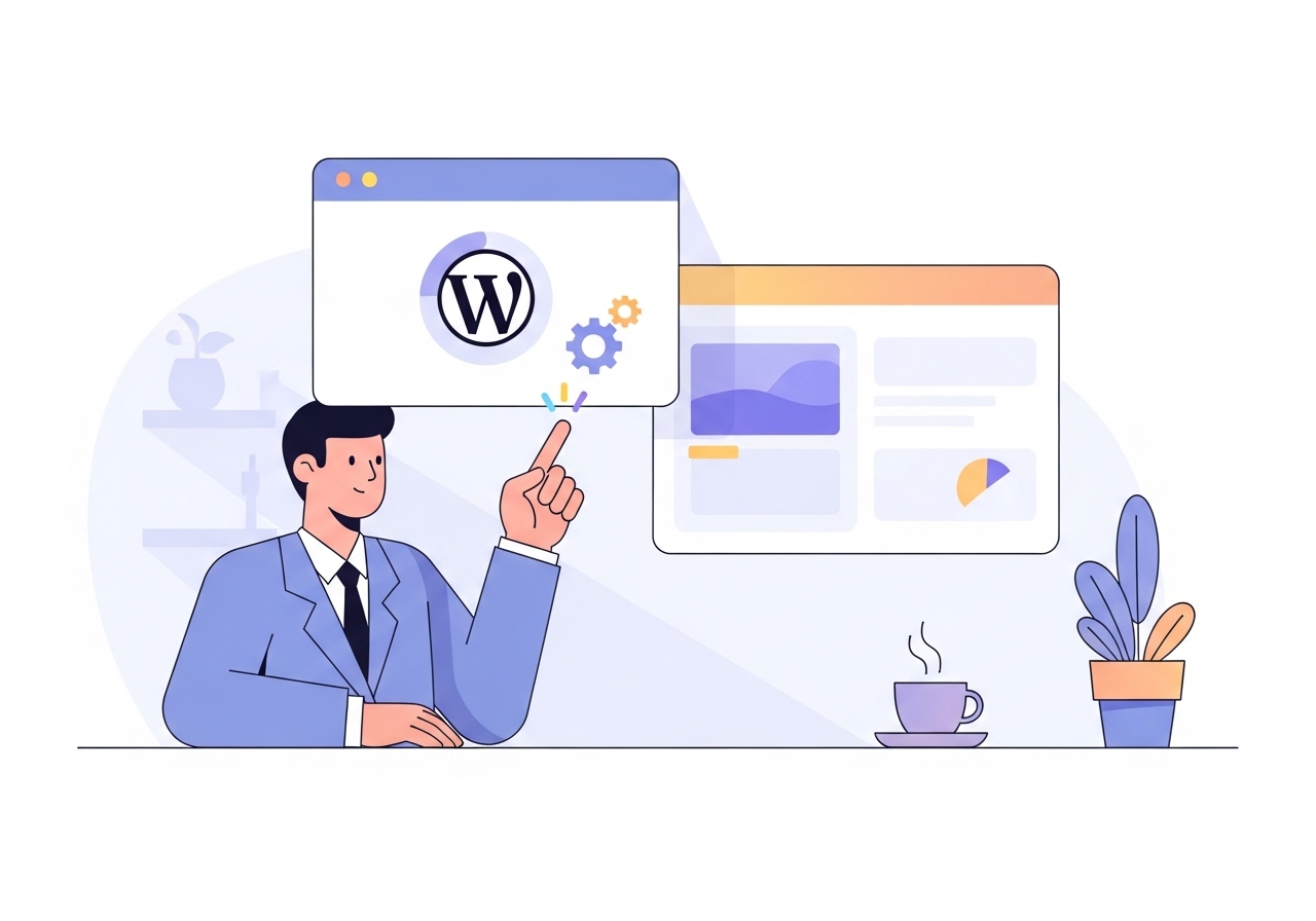 An illustration of a user evaluating features of an AI content creation platform, focusing on integrations like WordPress.