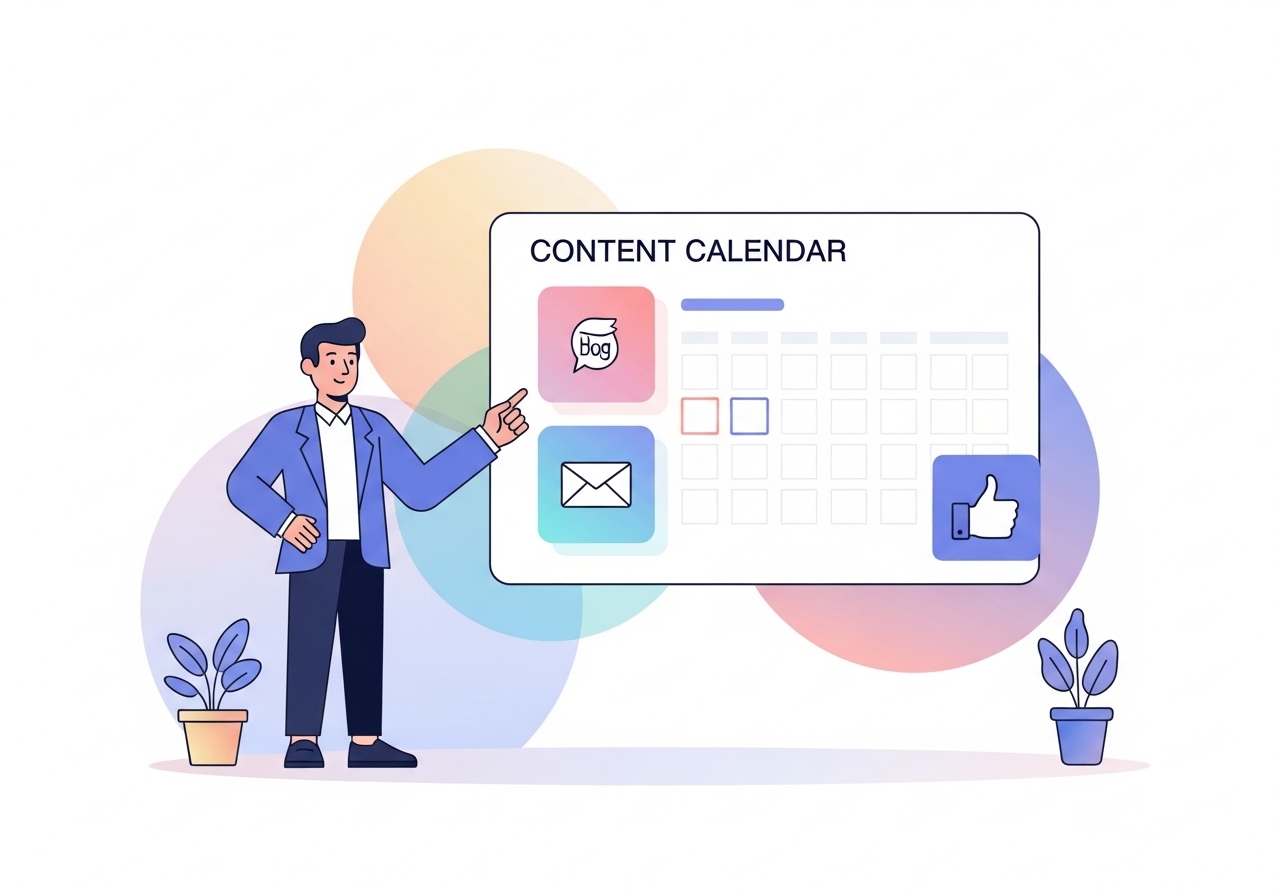 An illustration of a content calendar representing the role of freelance writing in a marketing strategy.